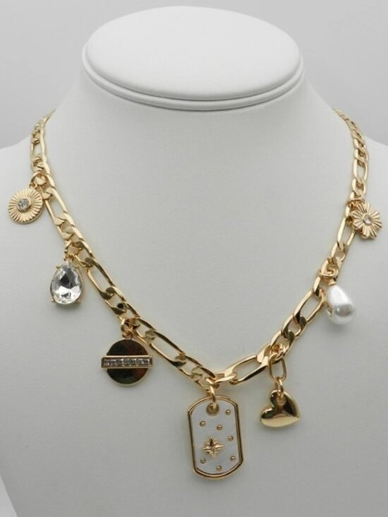 ON 34th Jewelry - ON 34th Gold Disc, Dog Tag, Flower, Heart, Pearl, Teardrop Charms Necklace
